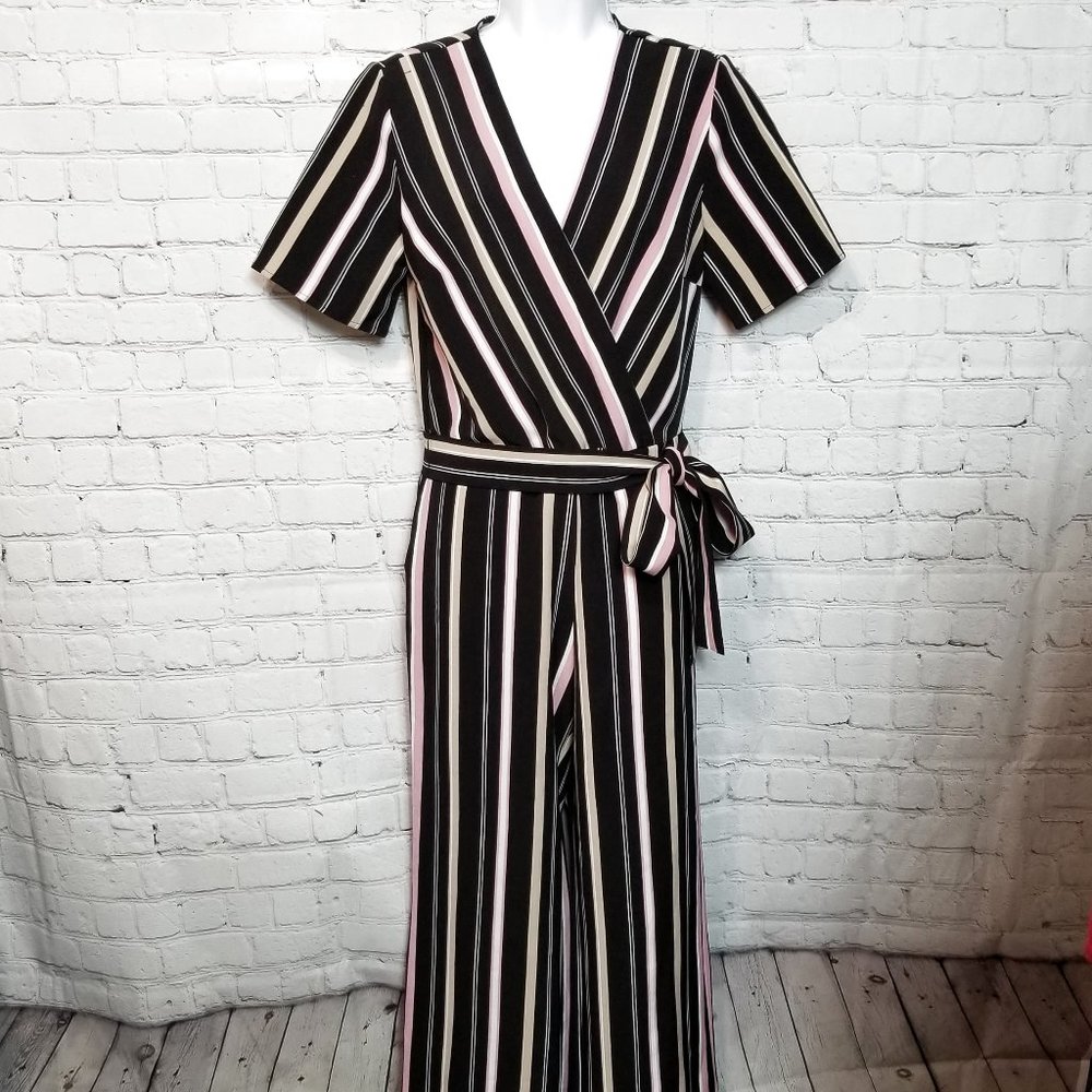 New York & Company Striped Jumpsuit With Belt